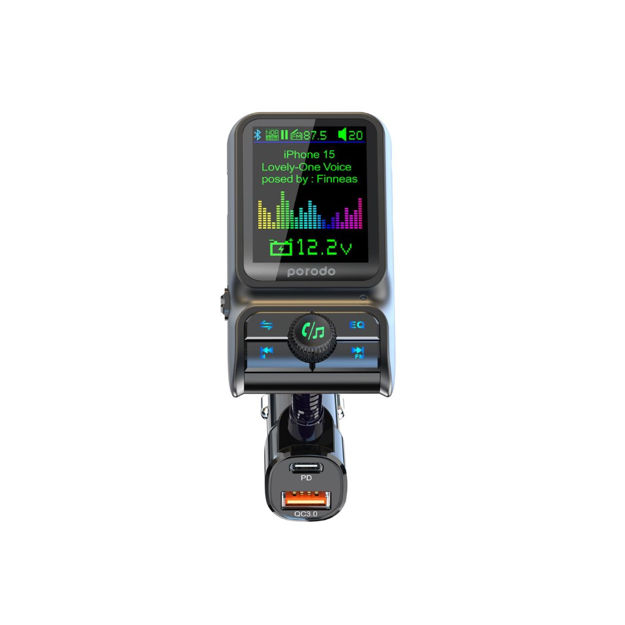 صورة Porodo Dual Port PD 36W/QC18W Carger FM Transmitter, Black