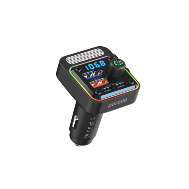 صورة Porodo PD 30W Qick-Charge FM Car Charger, Black