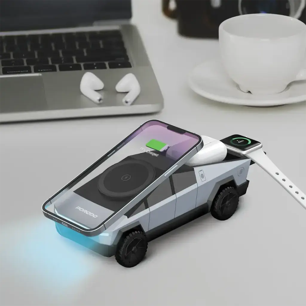 Porodo Cyber Dock Wireless Charger with Rotating Stand - Gray (2).webp