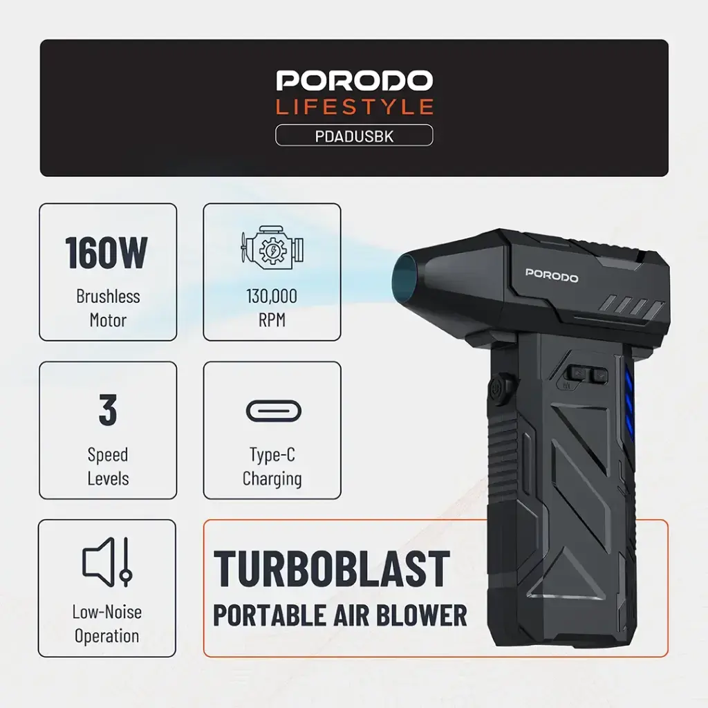 Porodo Lifestyle Turboblast Portable Air Blower - Black (2).webp