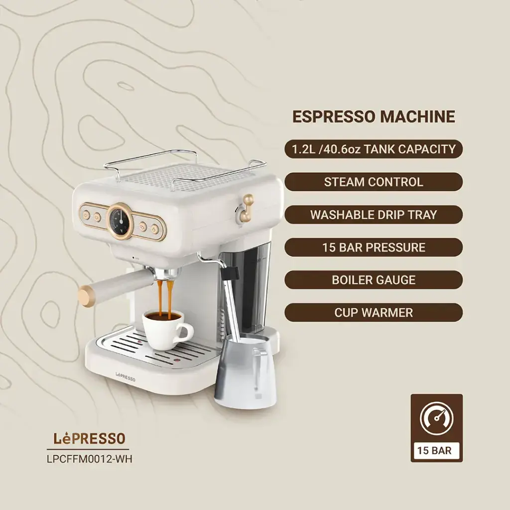 LePresso Retro Espresso Boiler Machine Gauge and Milk Steamer .webp