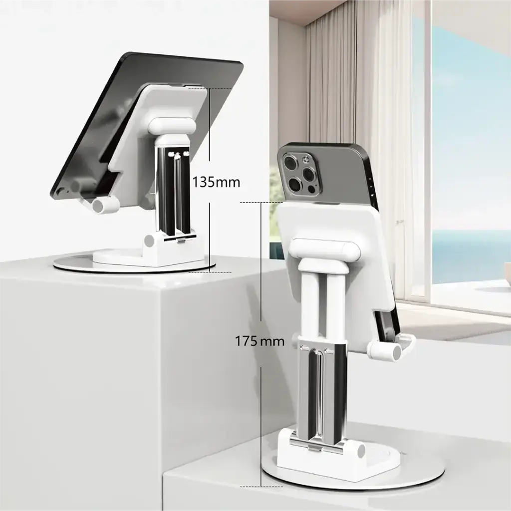 Porodo Foldable Phone & Tablet Desk Stand with Adjustable Telescopic Rod - White1.webp