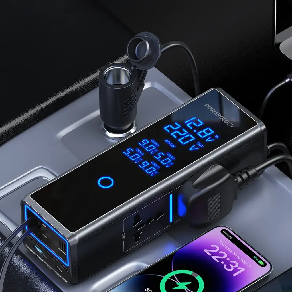 Powerology 300W x2 AC Socket Car Power Inverter - Black2.webp