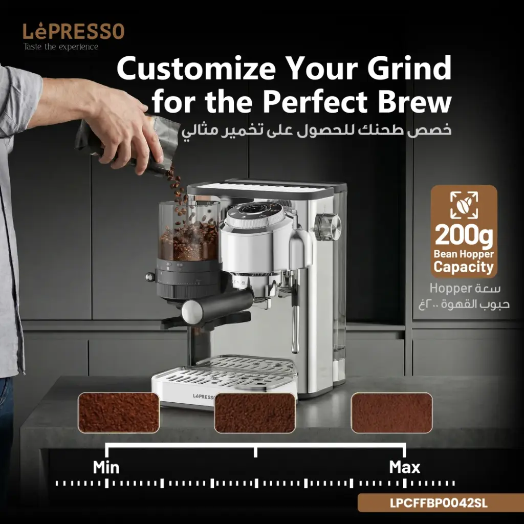 Lepresso IlBurrone 20 Bar Italian Pump Coffee Machine with Bean Grinder and Steam.webp