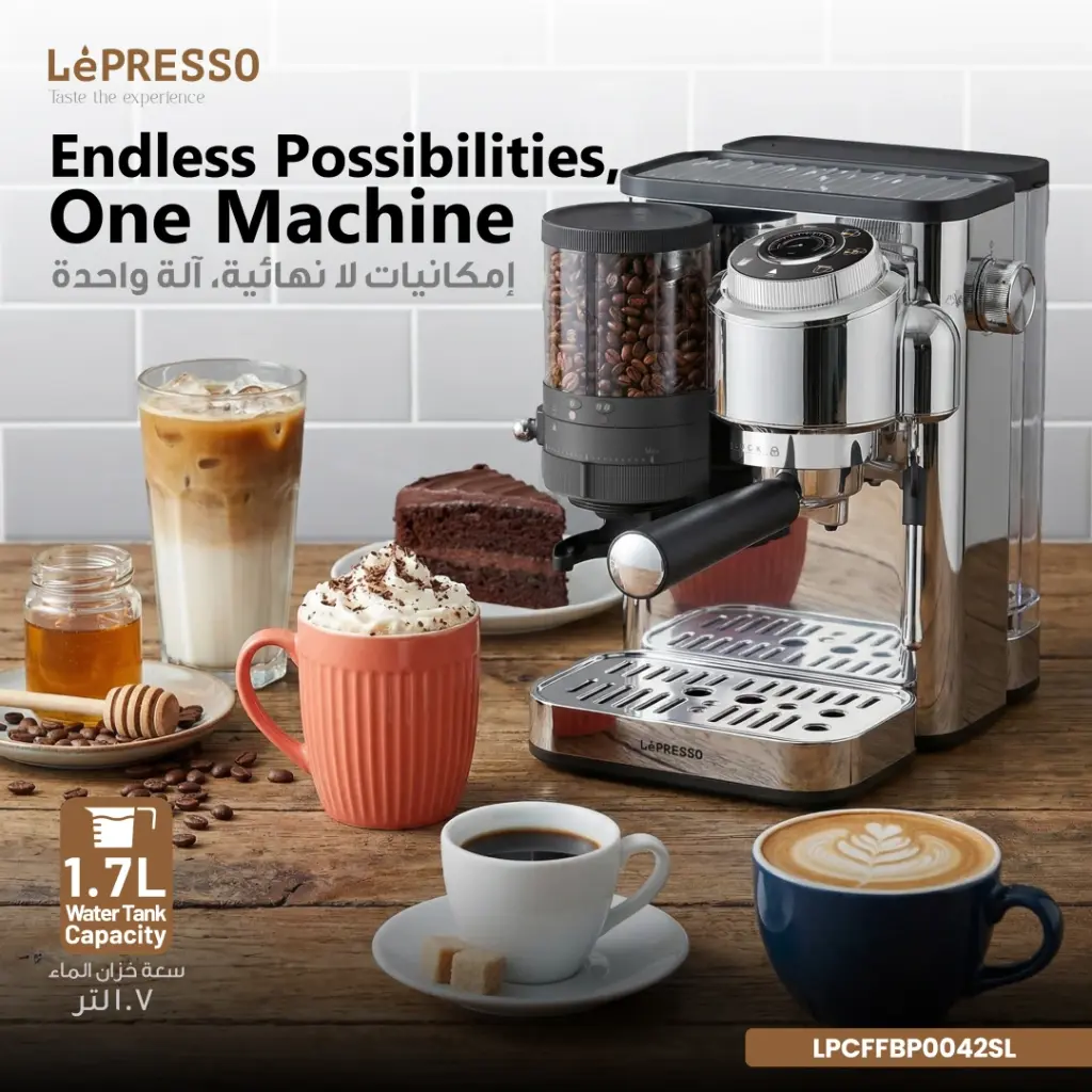 Lepresso IlBurrone 20 Bar Italian Pump Coffee Machine with Bean Grinder and Steam (2).webp