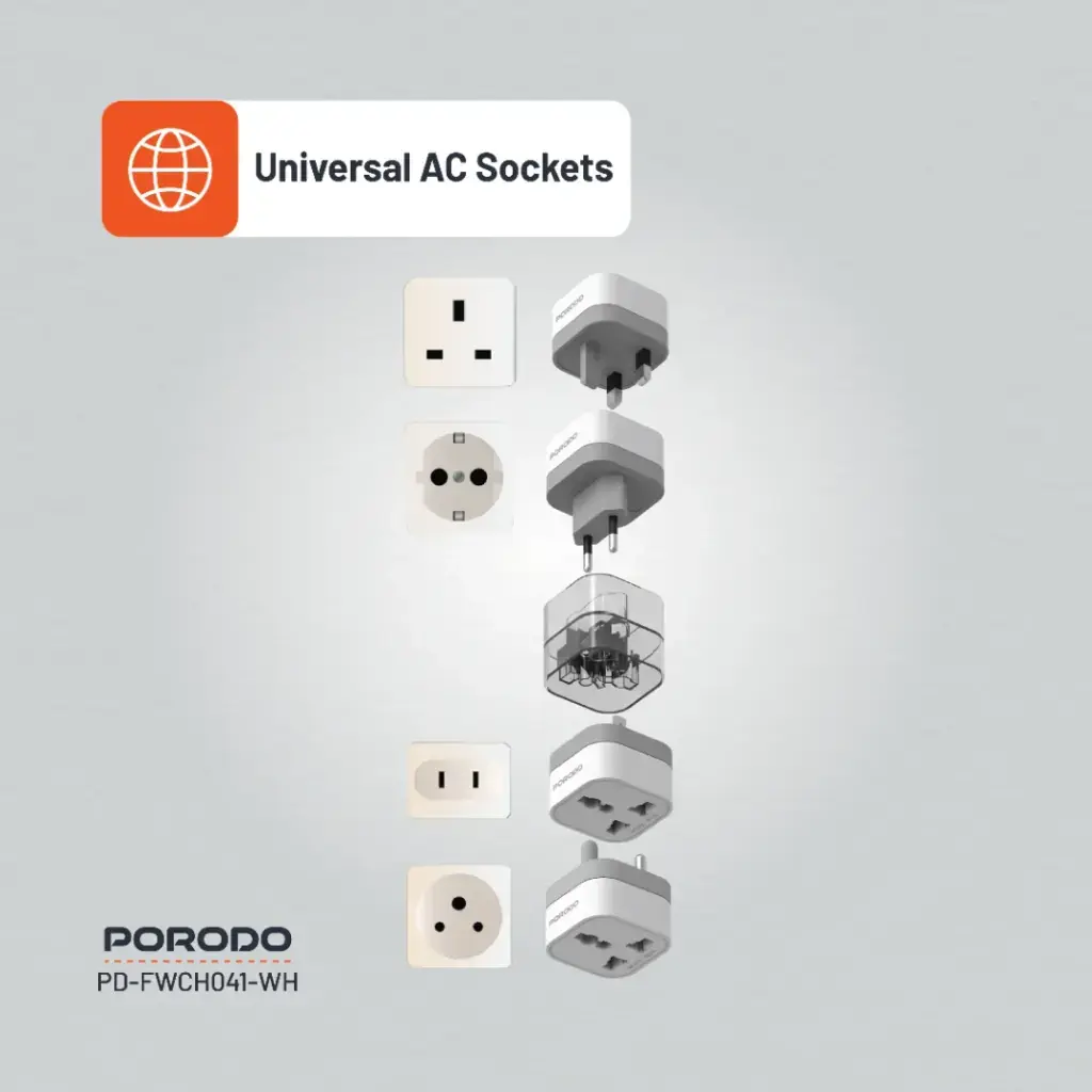 Porodo 150+ Countries Universal AC Adapters - White.webp