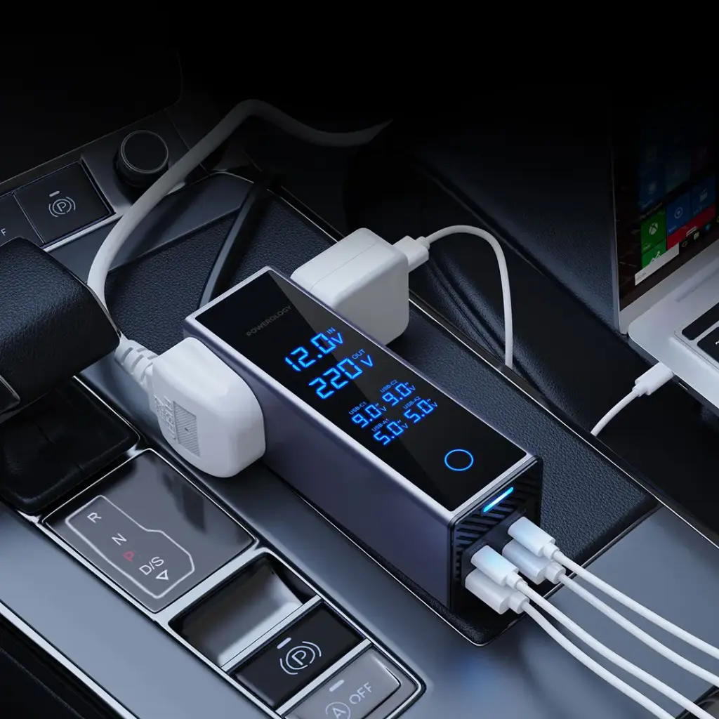 Powerology 2AC Socket Car Power Inverter - Gray (4).webp