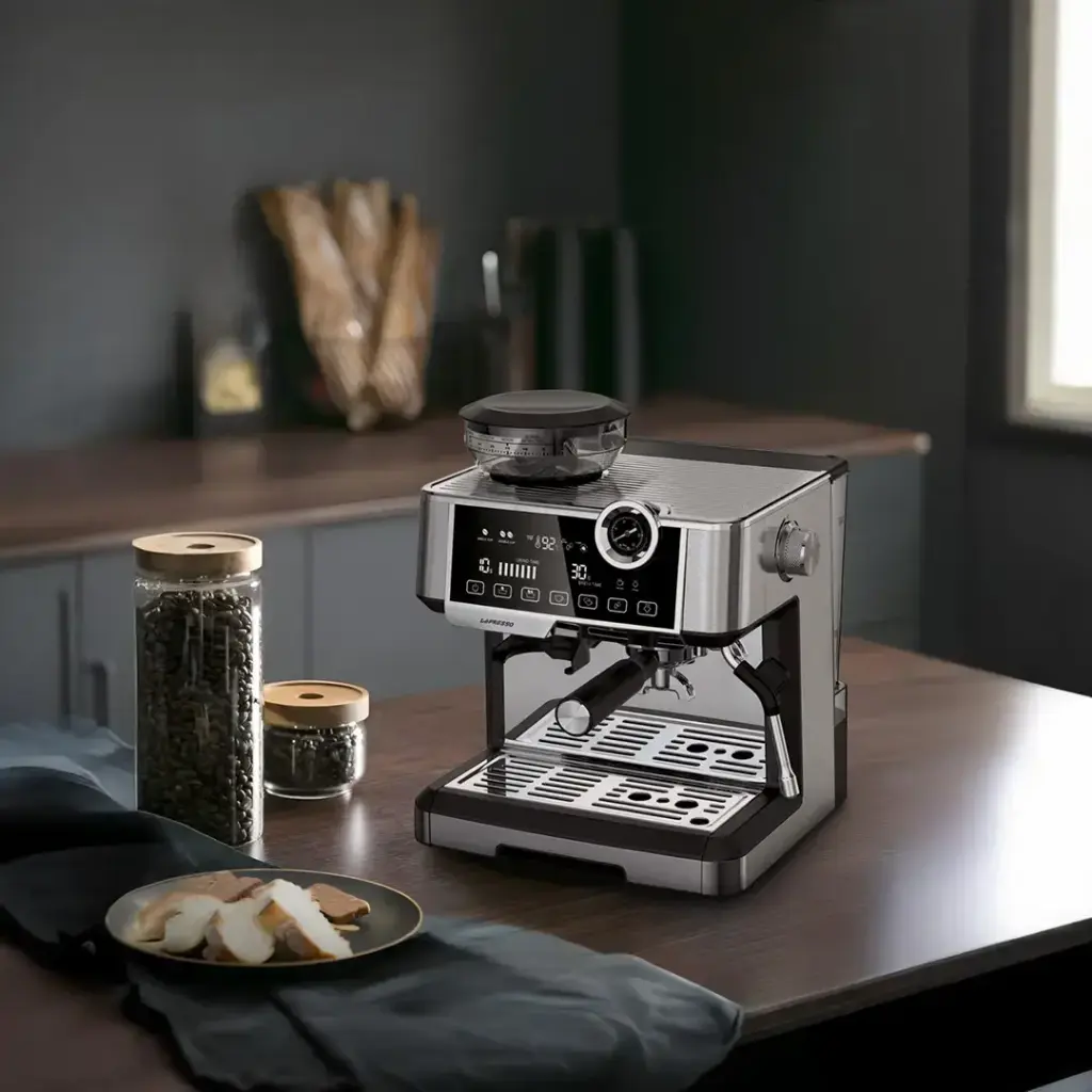 Lepresso Dual Boiler Espresso Machine with Conical Grinder & Pressure Gauge - Silver2.webp