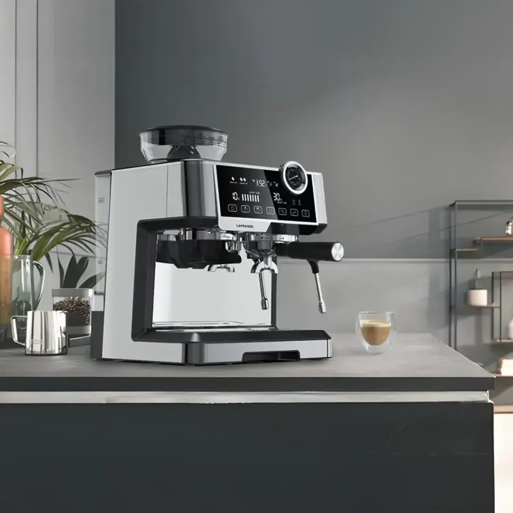 Lepresso Dual Boiler Espresso Machine with Conical Grinder & Pressure Gauge - Silver3.webp