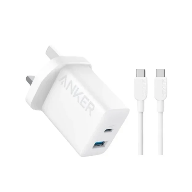 Anker Charger 20W 2-Port With USB-C Cable, White