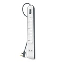 Belkin 4 Way Surge Protection Strip - 2m with 2 x 2.4amp USB Charging