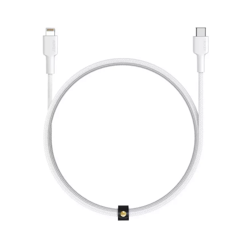 Aukey 0.9m Nylon Braided Usb-C to Lightning Cable, White