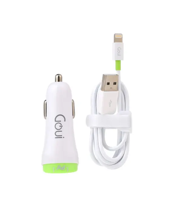 Goui 4.8A Dual USB Car Charger With Lightning Cable White