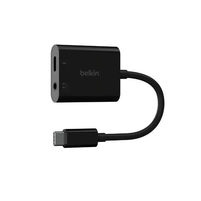 Belkin RockStar 3.5mm Audio + USB-C Charge Adapter, Black