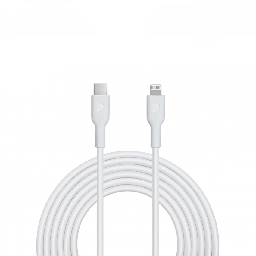 Powerology 60W 2M USB-C to Lightning PD Cable, White