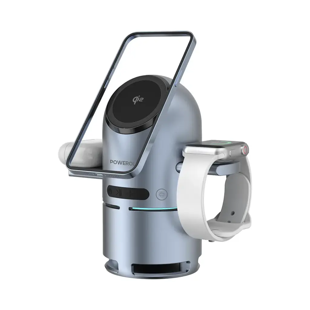 شاحن ماج سيف 3 في 1 مع مكبر صوت بقدرة 15 واط من باورولوجي - لون رمادي