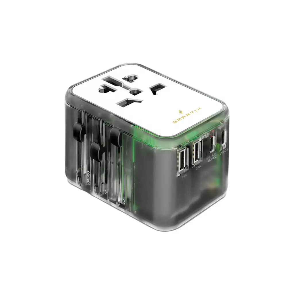 Smartix Premium GaN 65W International Travel Adapter Transparent