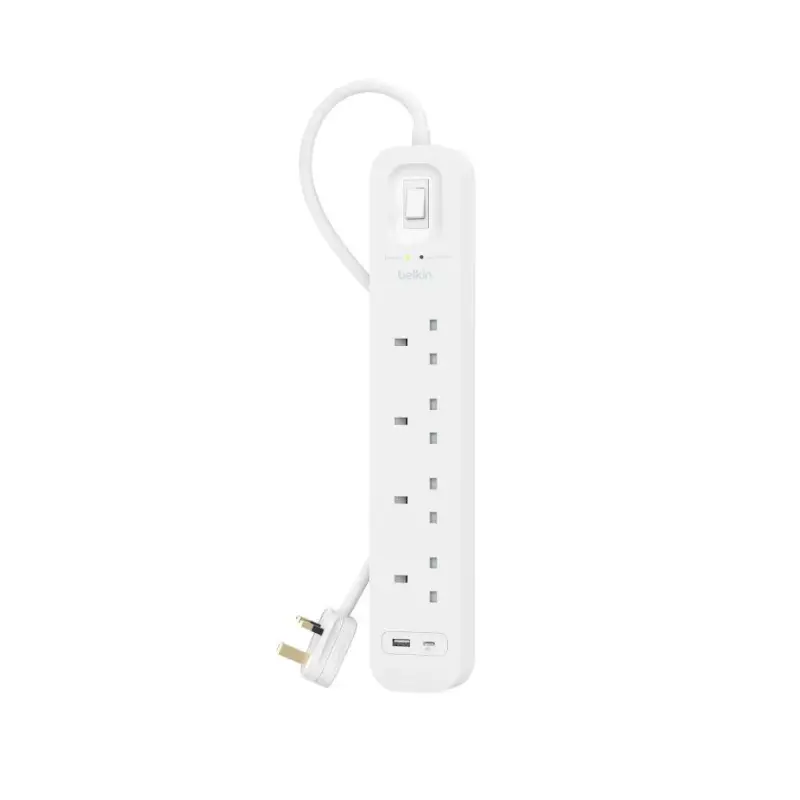 Belkin 4 Outlet 2M Surge Protector with USB-A & USB-C Ports, White
