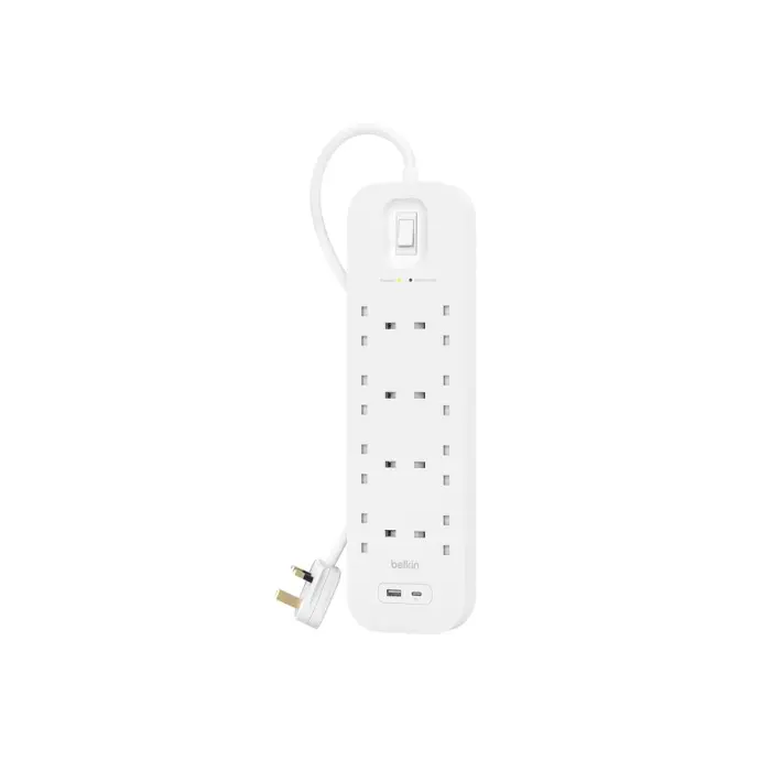 Belkin 8 Outlets 2M Surge Protector with USB-C & USB-A, White