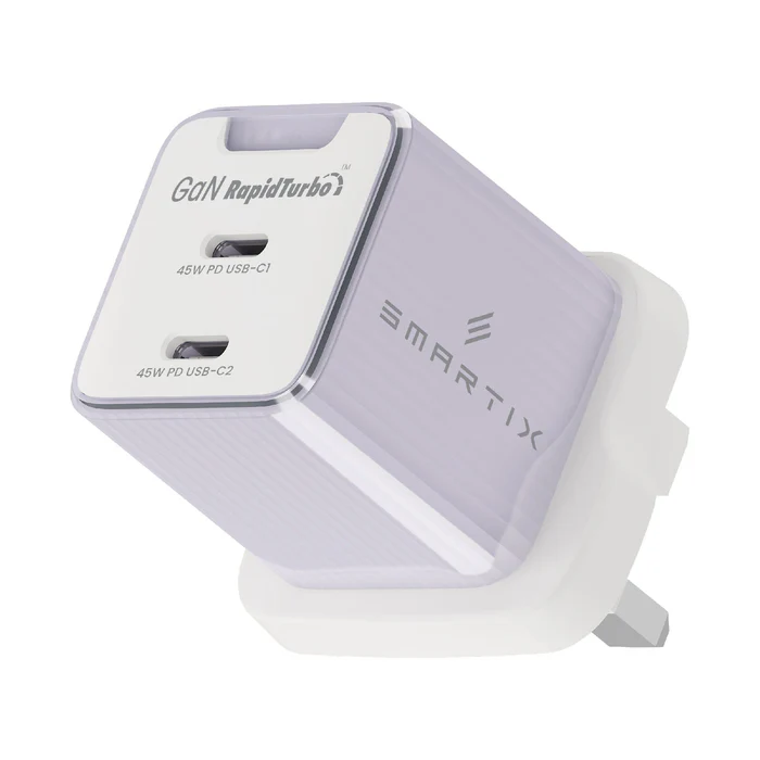 Smartix 45W GaN Premium Compact UK Wall Adaptor Purple
