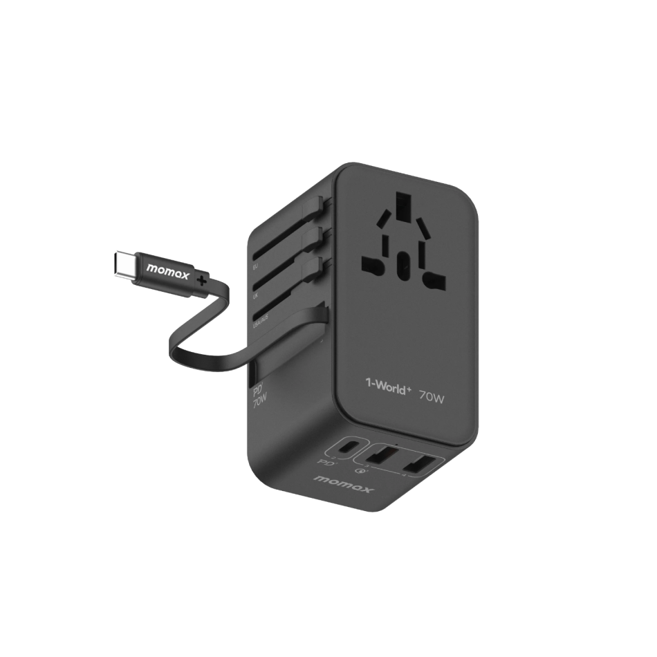 Momax 1-World+ 70W GaN 3 Port + AC Travel Adapter, Black
