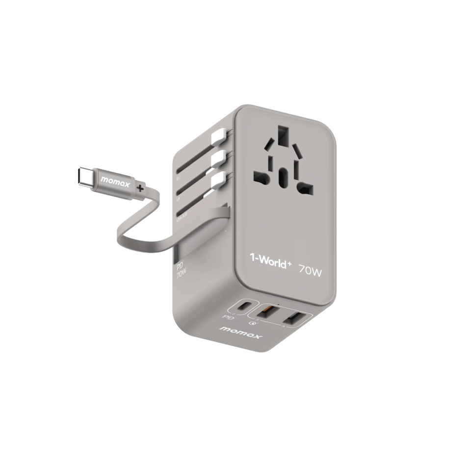 Momax 1-World+ 70W GaN 3 Port + AC Travel Adapter, Grey