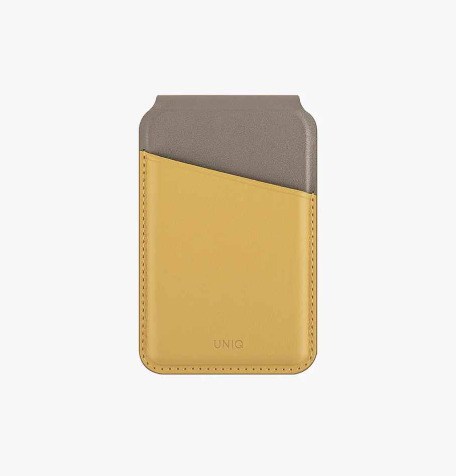 UNIQ LYDEN DS RFID BLOCKING MAGNETIC CARDHOLDER WITH STAND, CANARY YELLOW/FLINT GREY