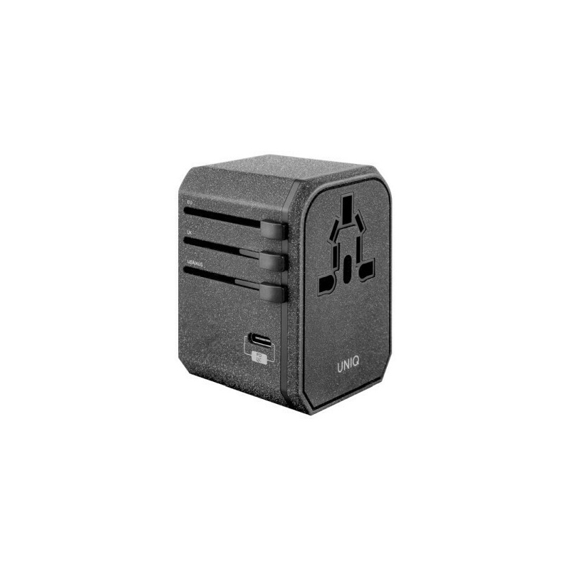Uniq Voyage PD World Travel Adapter with 2 USB Ports and USB C Port Grey/Black