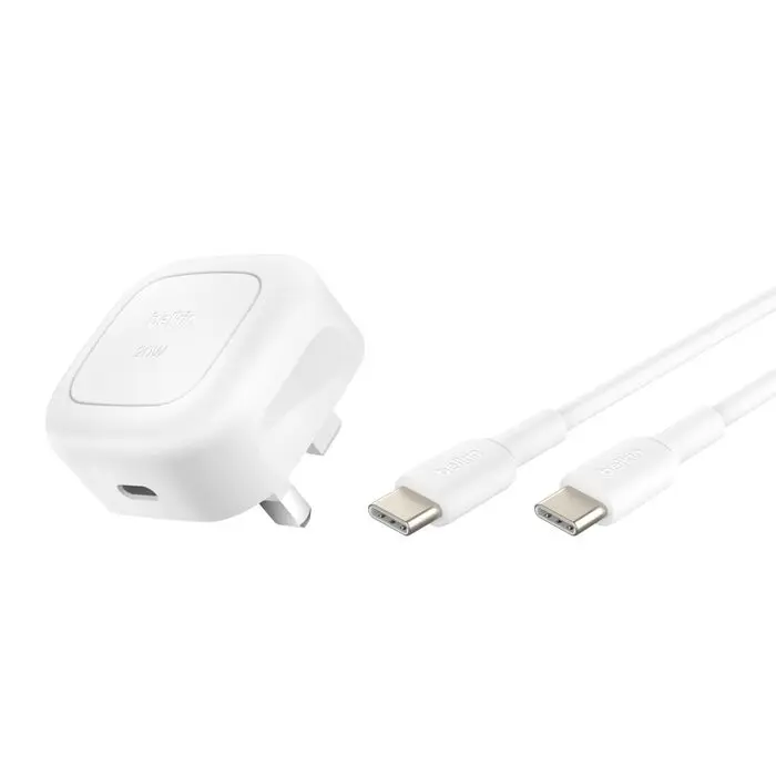 Belkin 20W USB-C CUBE WALL CHARGER, 1M C-C CBL, WHITE