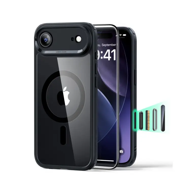 ESR iPhone 17 Air Classic Hybrid Magnetic Case Set | Screen Protector + Case, Clear Black