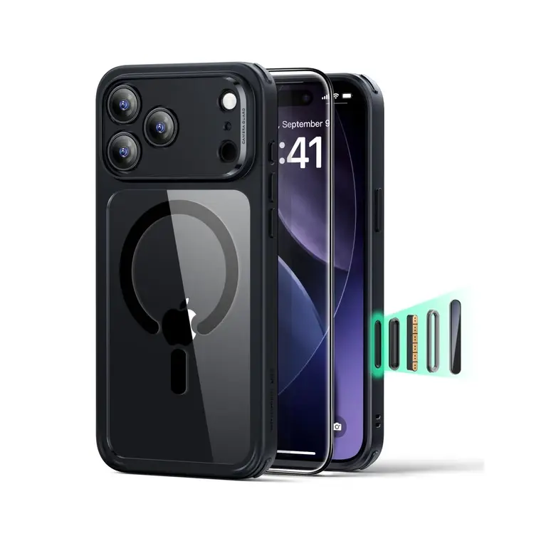 ESR iPhone 17 Pro Max Classic Hybrid Magnetic Case Set | Screen Protector + Case, Clear Black