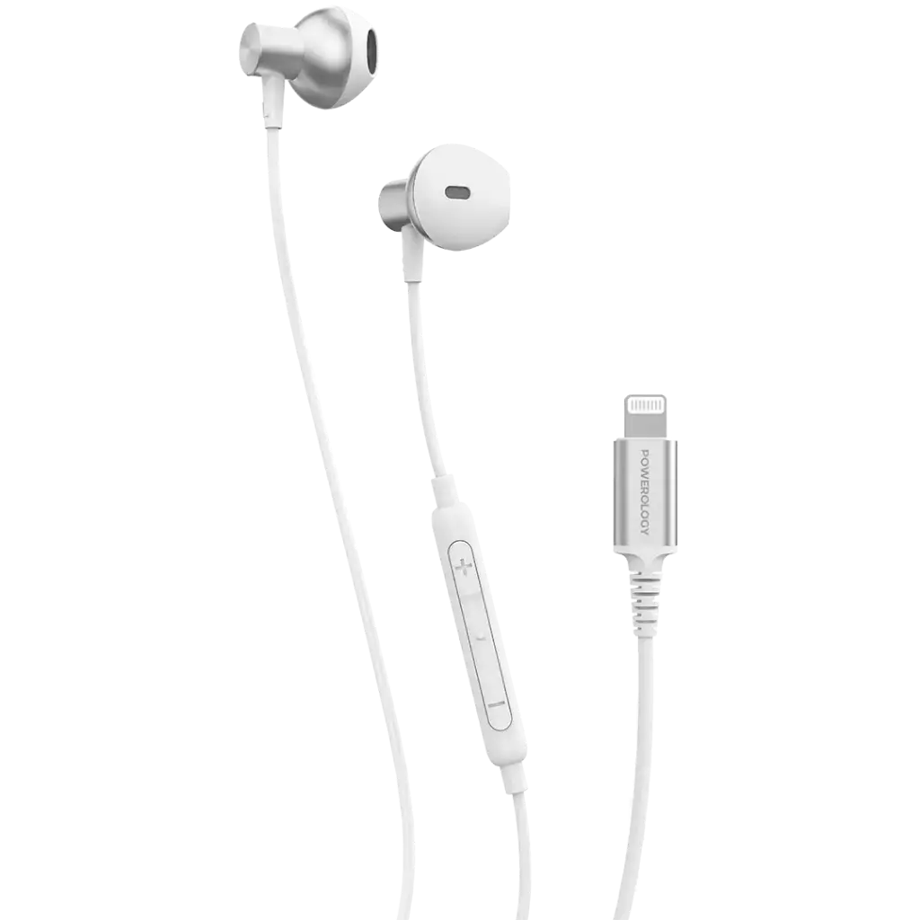 Powerology MFi Stereo Lightning Wired Earphones, White