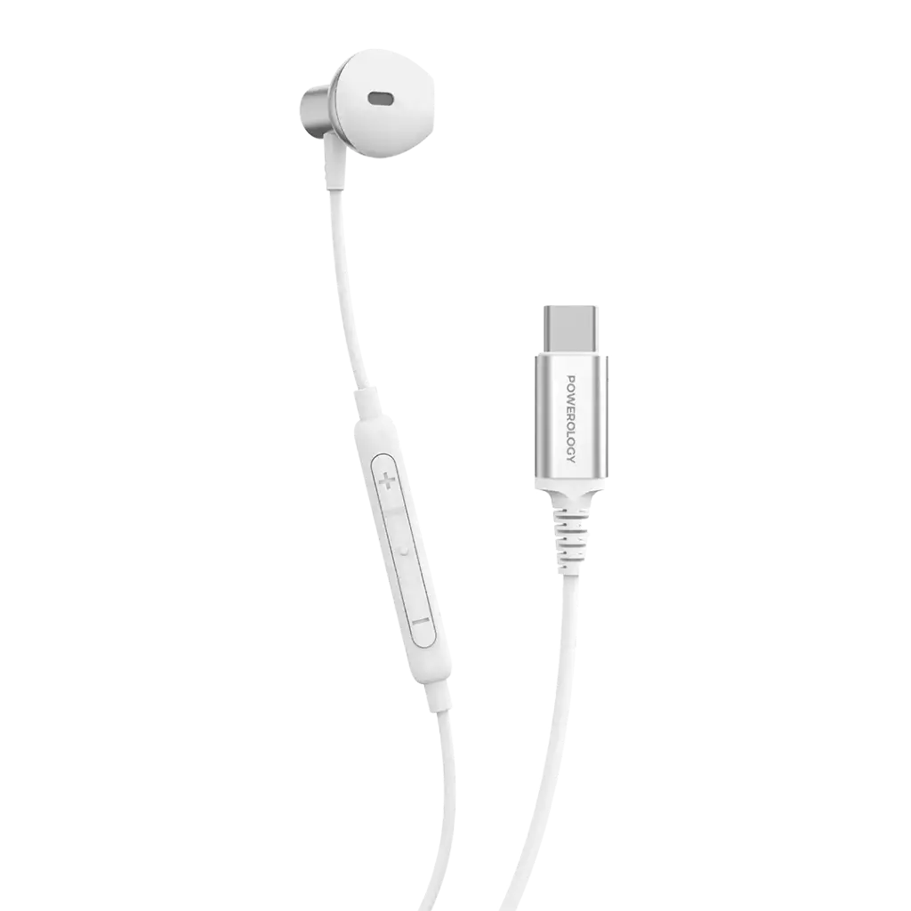 Powerology Type-C Mono Wired Earphones, White