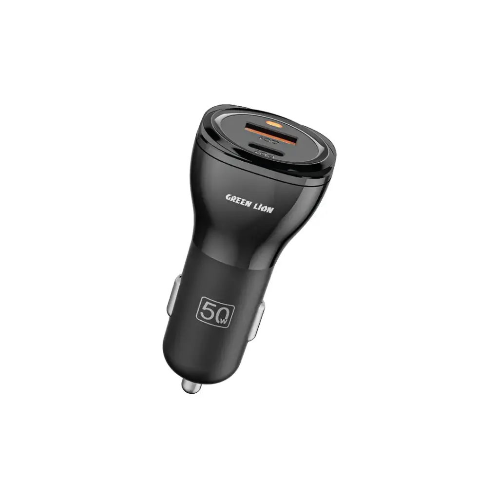 Green Lion 50W Dual Port Car Charger | C to L, Black