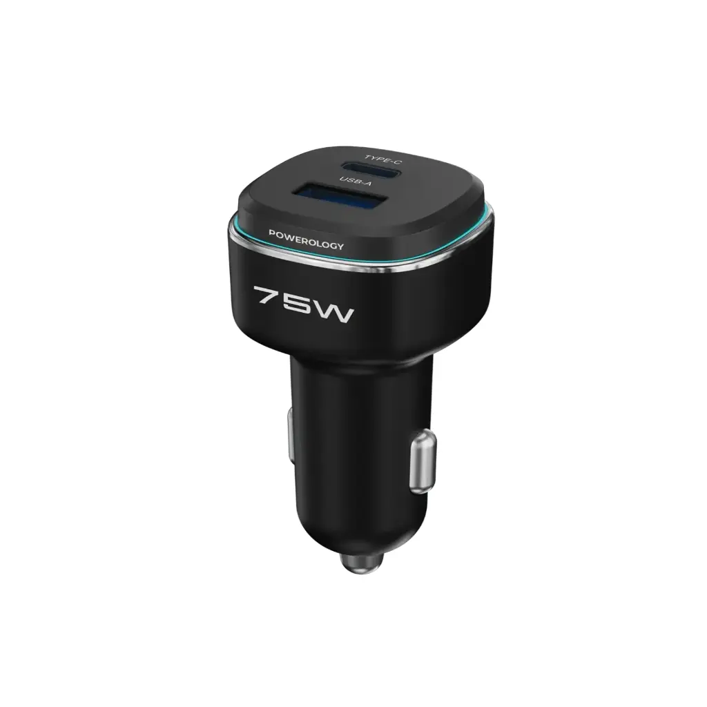 Powerology 75W Car Charger, Black | Grey