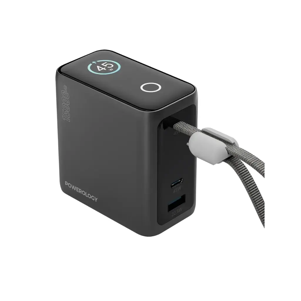 Powerology 45W 15000MAH Mini Power Bank, Black