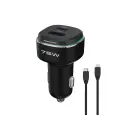 Powerology 75W Car Charger with C to L Cable, Black | Grey