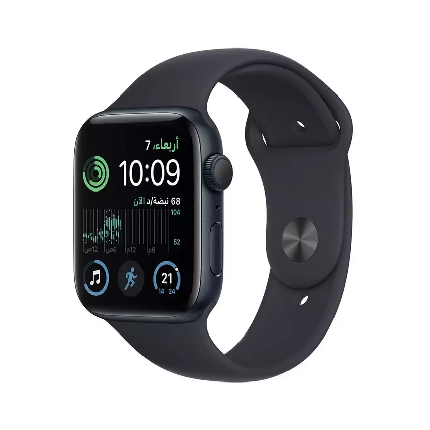 ساعة أبل ووتش اس اي 2 جي بي اس 44 مم مع حزام رياضي منتصف الليل إس/إم