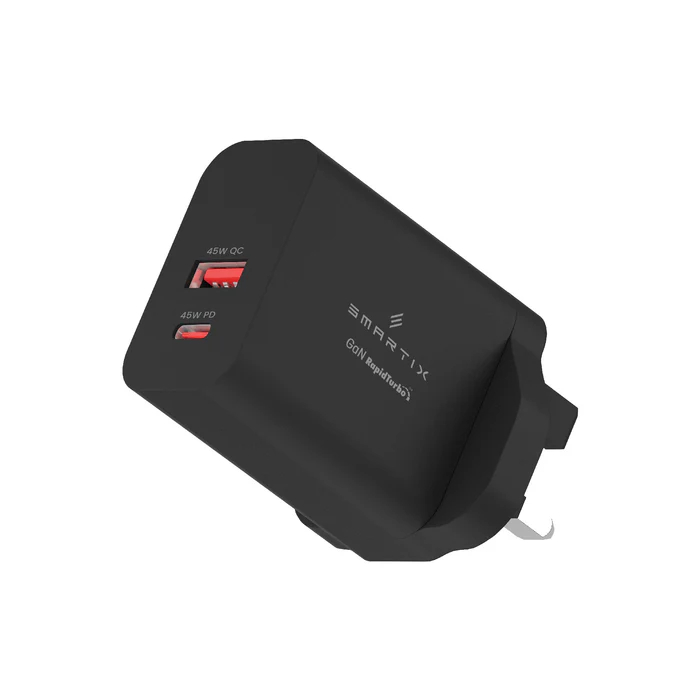 Smartix Premium UK Wall Adaptor 45W GaN, Black