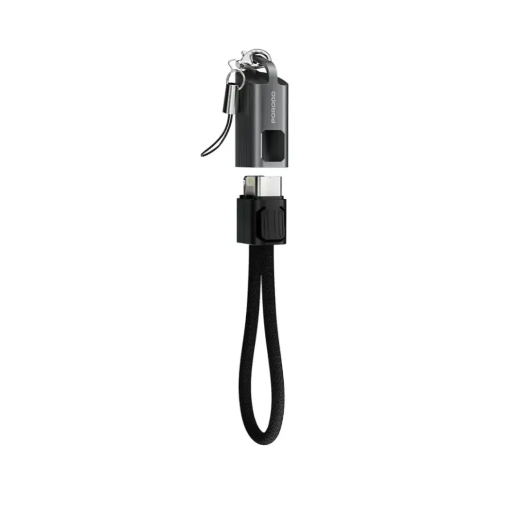 Porodo Chargeloop Keychain Data Cable USB-C to Lightning, Black