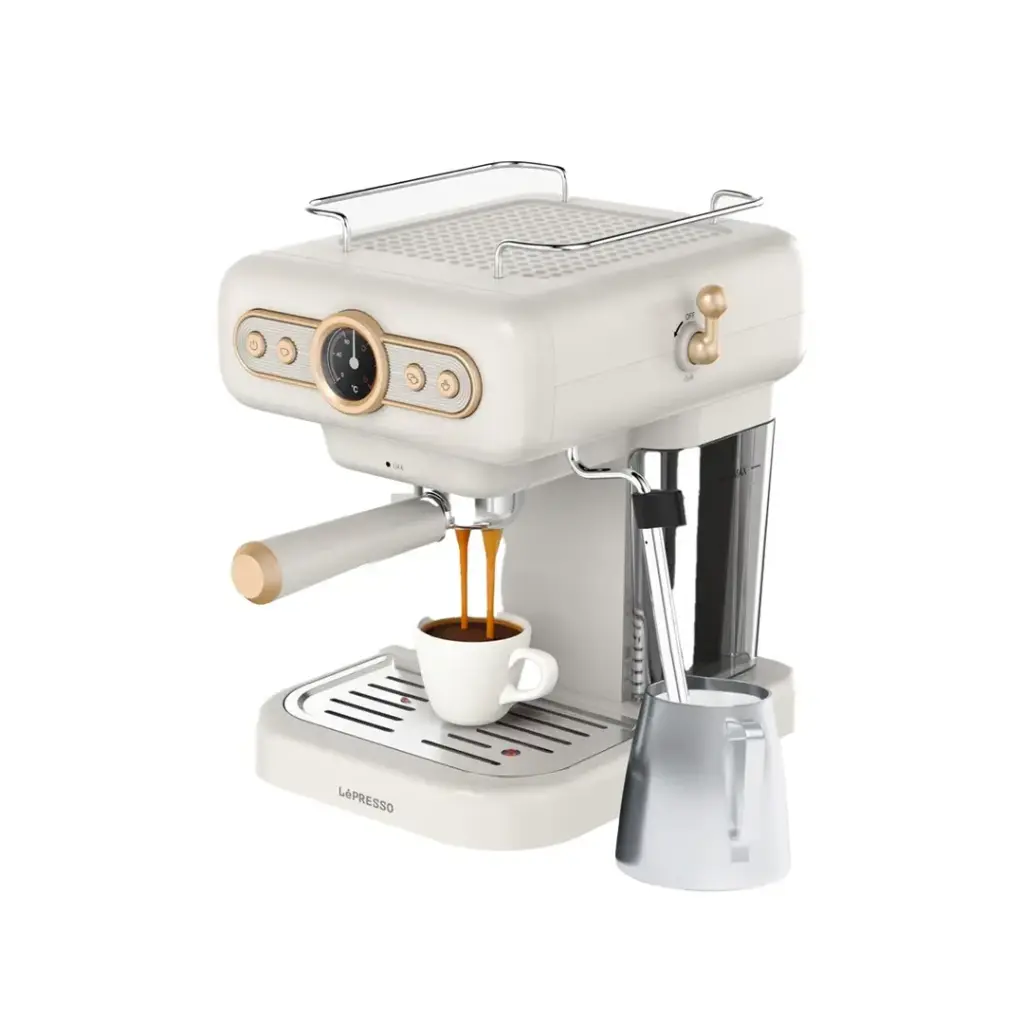 LePresso Retro Coffee Machine with 15 bar ULKA Pump 1.2L, White