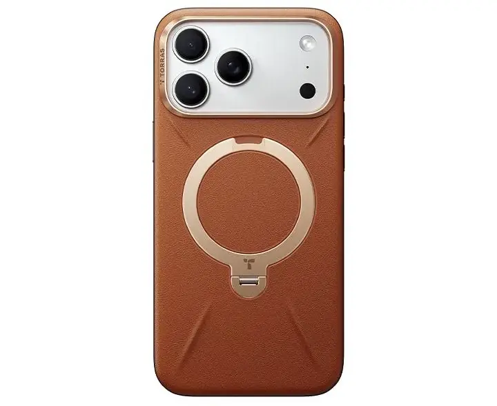 Torras iPhone 17 Pro Max Ostand Q3 VegSkin, Amber Brown