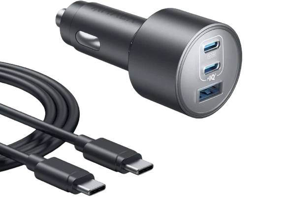 Anker 167.5W 3-Port Car Charger w/ C to C Cable, Gray