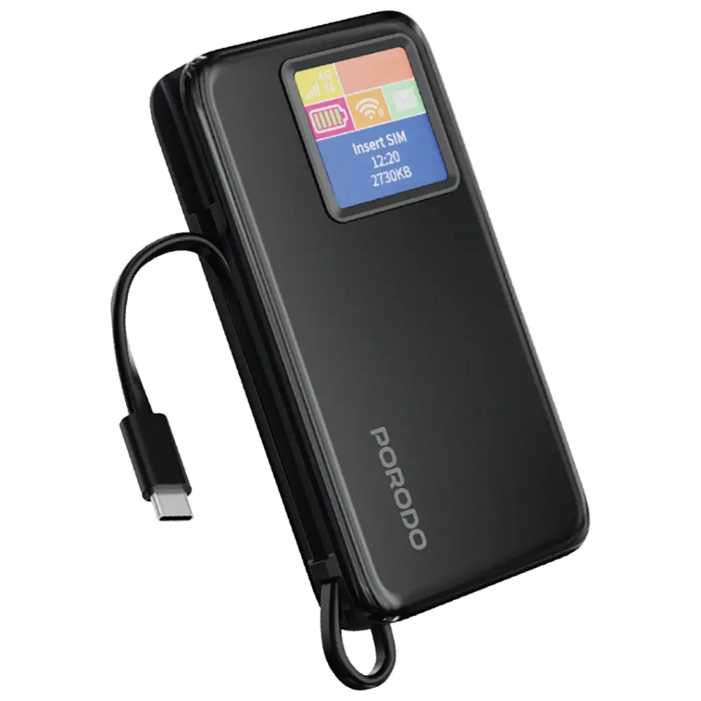 Porodo 10K 4G Mifi Powerbank, Black
