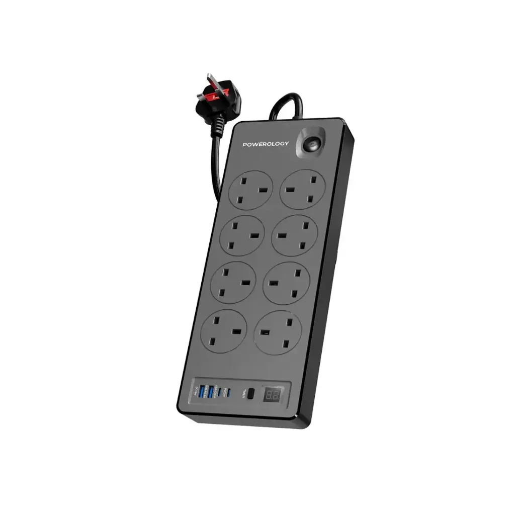 Powerology 2M 8AC 2990W Power Strip, Black