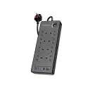 Powerology 2M 8AC 2990W Power Strip, Black