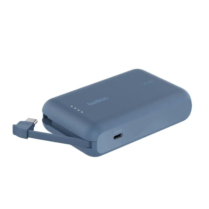 [BPB021HQBL] Belkin BoostCharge Power Bank 10K, PD 20W with USB-C Integrated Cable, Blue