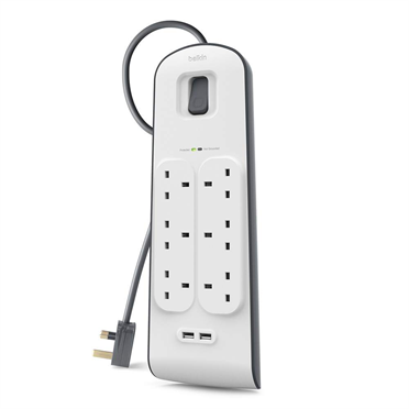 [BSV604AF2M] Belkin 6 Way Surge Protection with 2 USB White