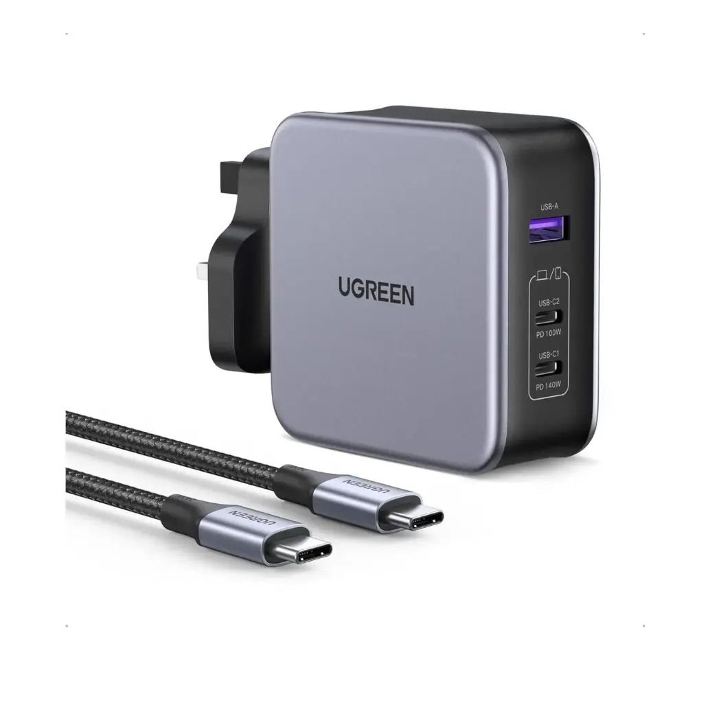 [CD289] شاحن Ugreen 140W بثلاثة منافذ مع كابل بطول 1.5م