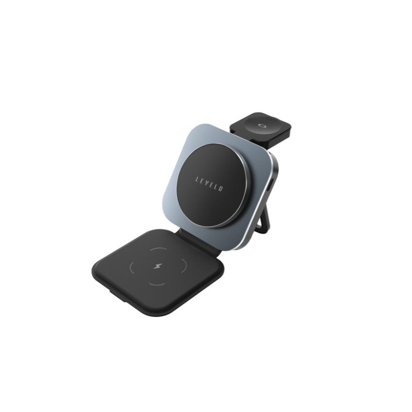 [LVLTF31WCBK] Levelo 15W TrioFlow 3 in 1 Wireless Charger, Gray